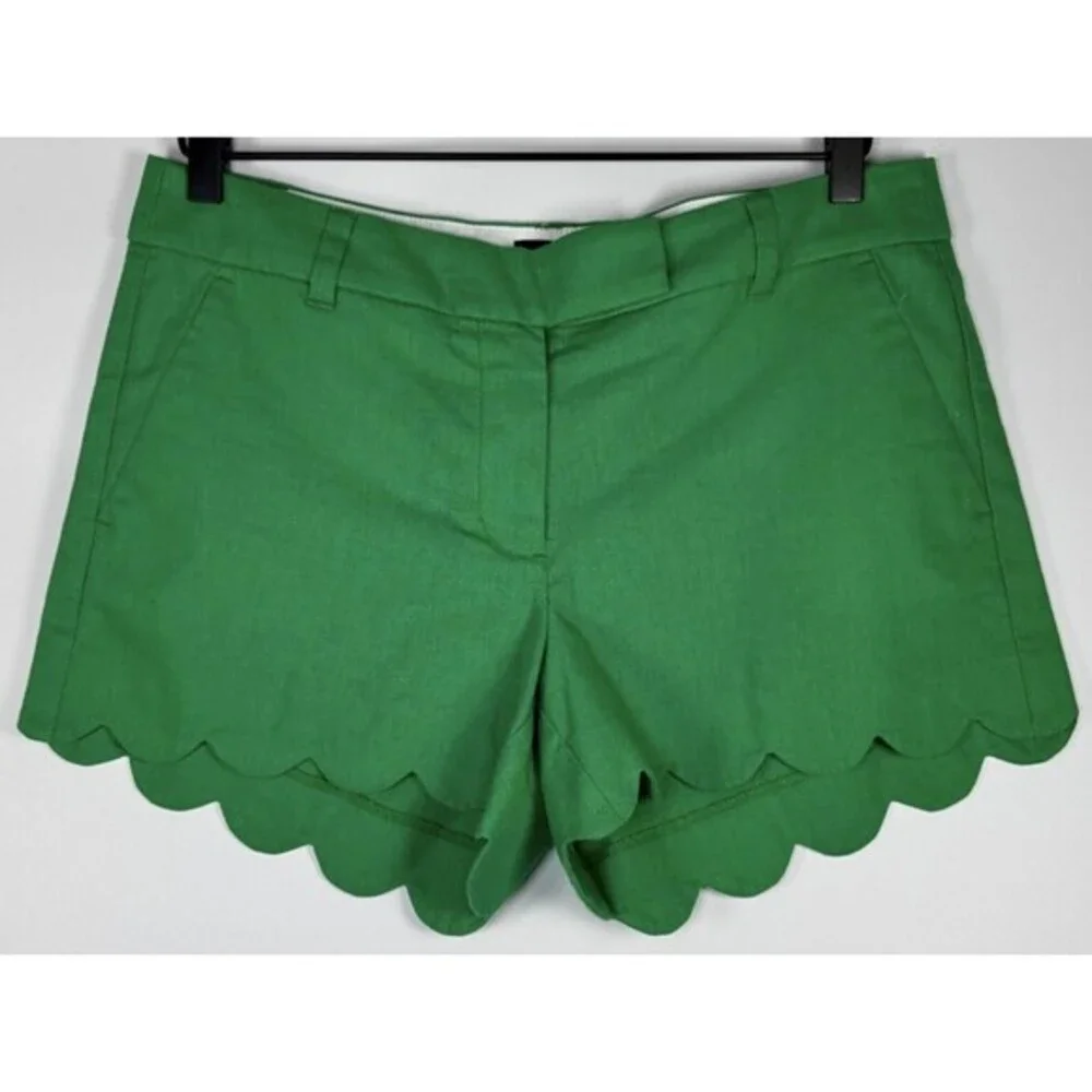 J Crew Shorts Womens 8 Green‎ Scalloped Hem Linen Cotton Blend Summer SU21